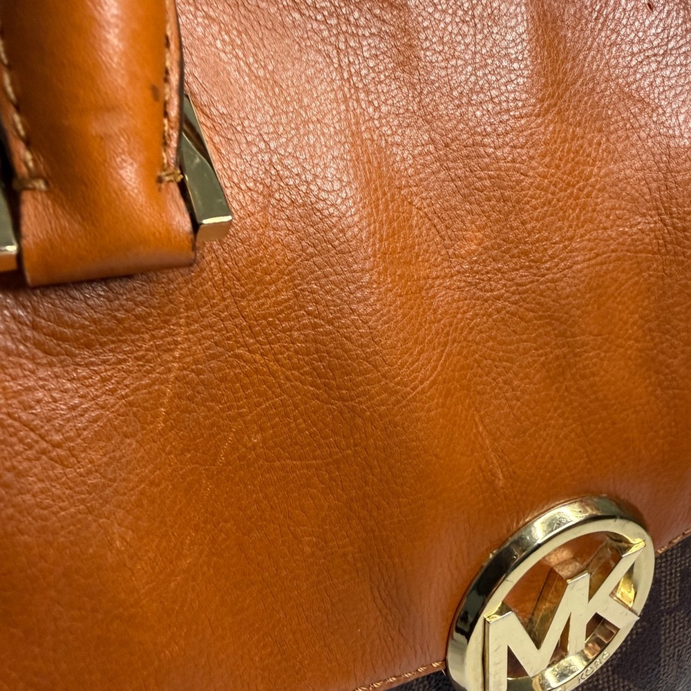 Michael Kors Hudson Medium Brown Signature Logo Satchel Hand Shoulder Bag - Picture 2 of 13